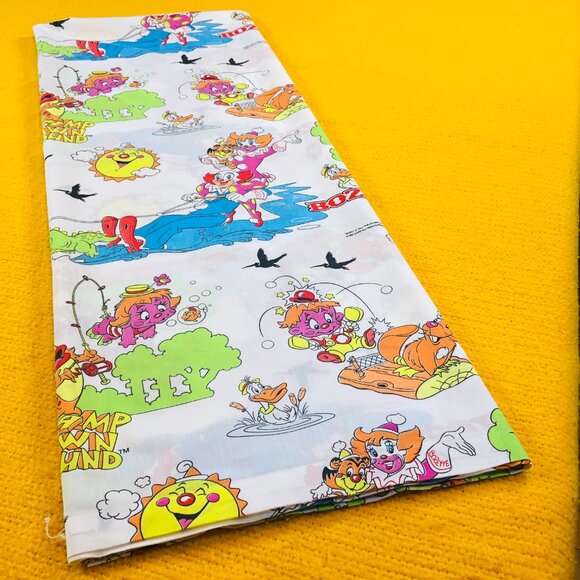 90s Bozo's Camp Clown Around TWIN Bed FLAT Top Sheet Vintage Character Bedding - Picture 2 of 10